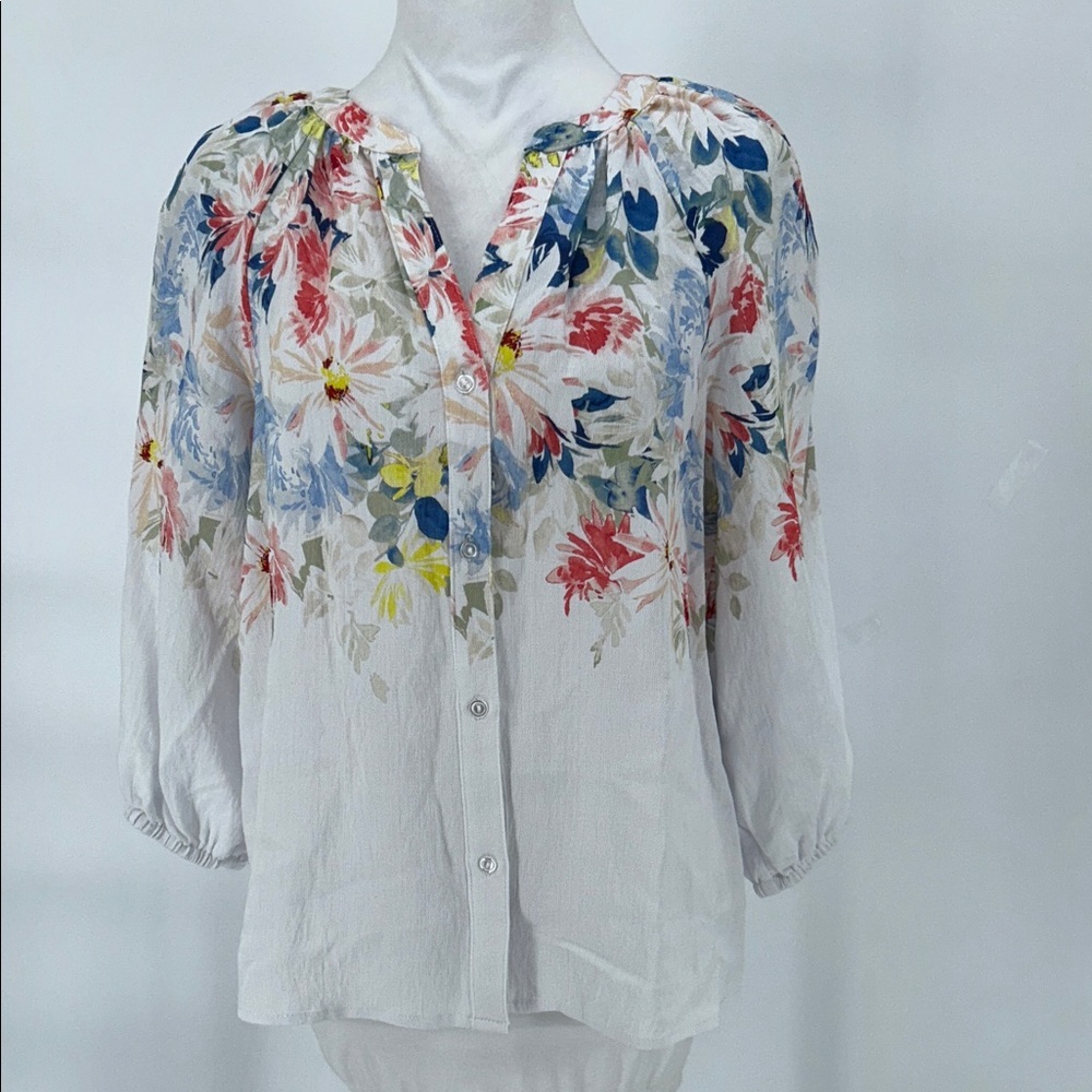 Vince Camuto Summer Swirl Floral Blouse Ultra White Size S Women Boho Peasant - Picture 3 of 11
